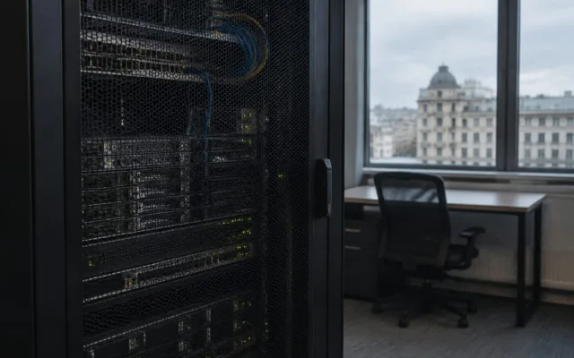 Servere într-un rack de date